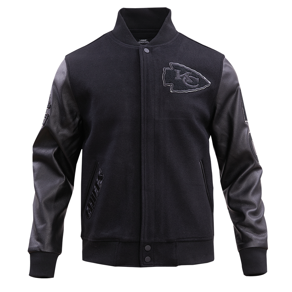 NFL KANSAS CITY CHIEFS TRIPLE BLACK WOOL MEN'S VARSITY JACKET FKC6410203-3BK - Velora