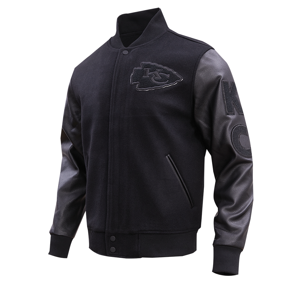 NFL KANSAS CITY CHIEFS TRIPLE BLACK WOOL MEN'S VARSITY JACKET FKC6410203-3BK - Velora