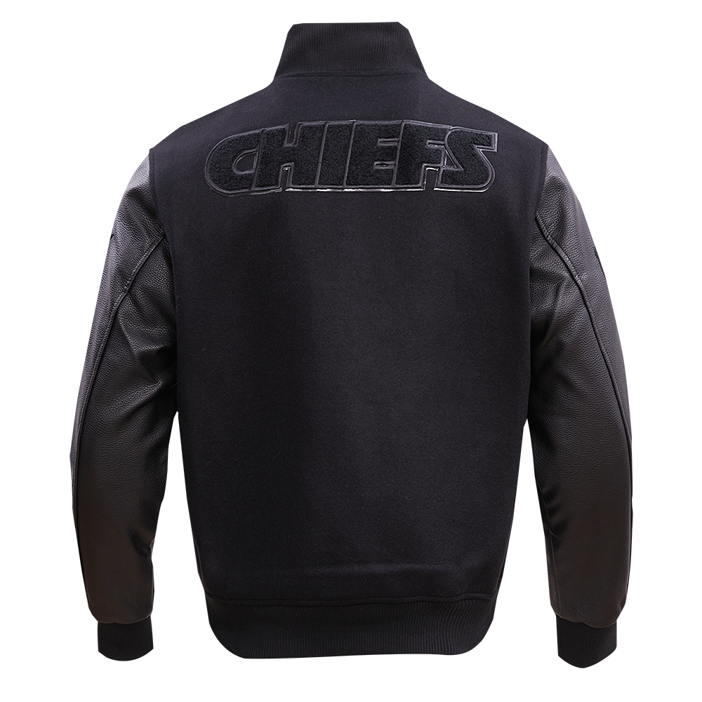 NFL KANSAS CITY CHIEFS TRIPLE BLACK WOOL MEN'S VARSITY JACKET FKC6410203-3BK - Velora