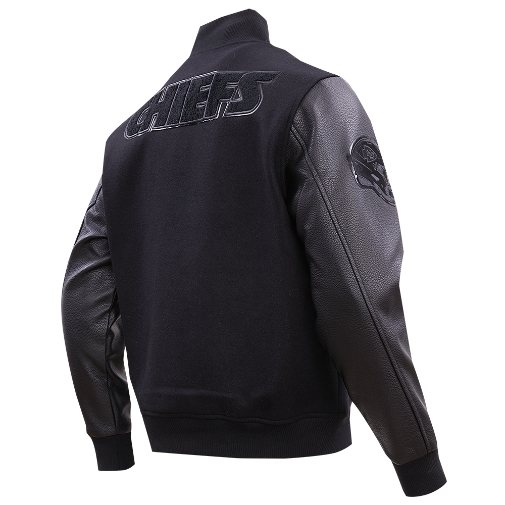 NFL KANSAS CITY CHIEFS TRIPLE BLACK WOOL MEN'S VARSITY JACKET FKC6410203-3BK - Velora