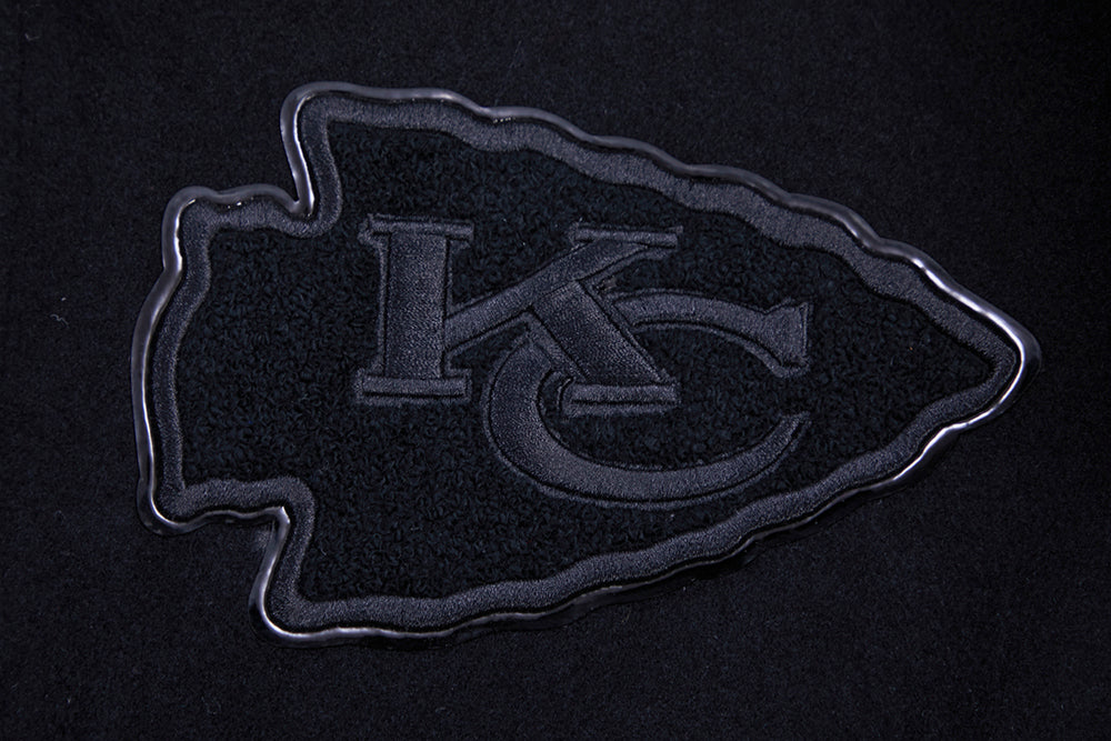 NFL KANSAS CITY CHIEFS TRIPLE BLACK WOOL MEN'S VARSITY JACKET FKC6410203-3BK - Velora
