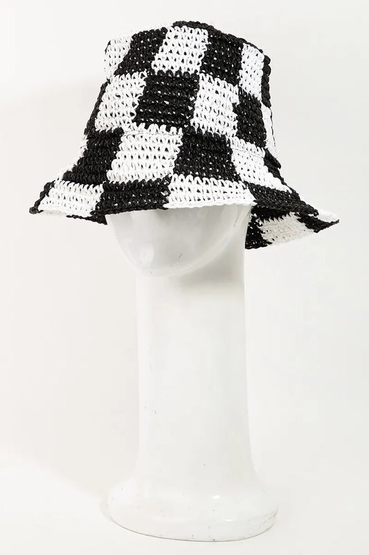Fame Checkered Pattern Knit Bucket Hat - Velora Luxury Fashion