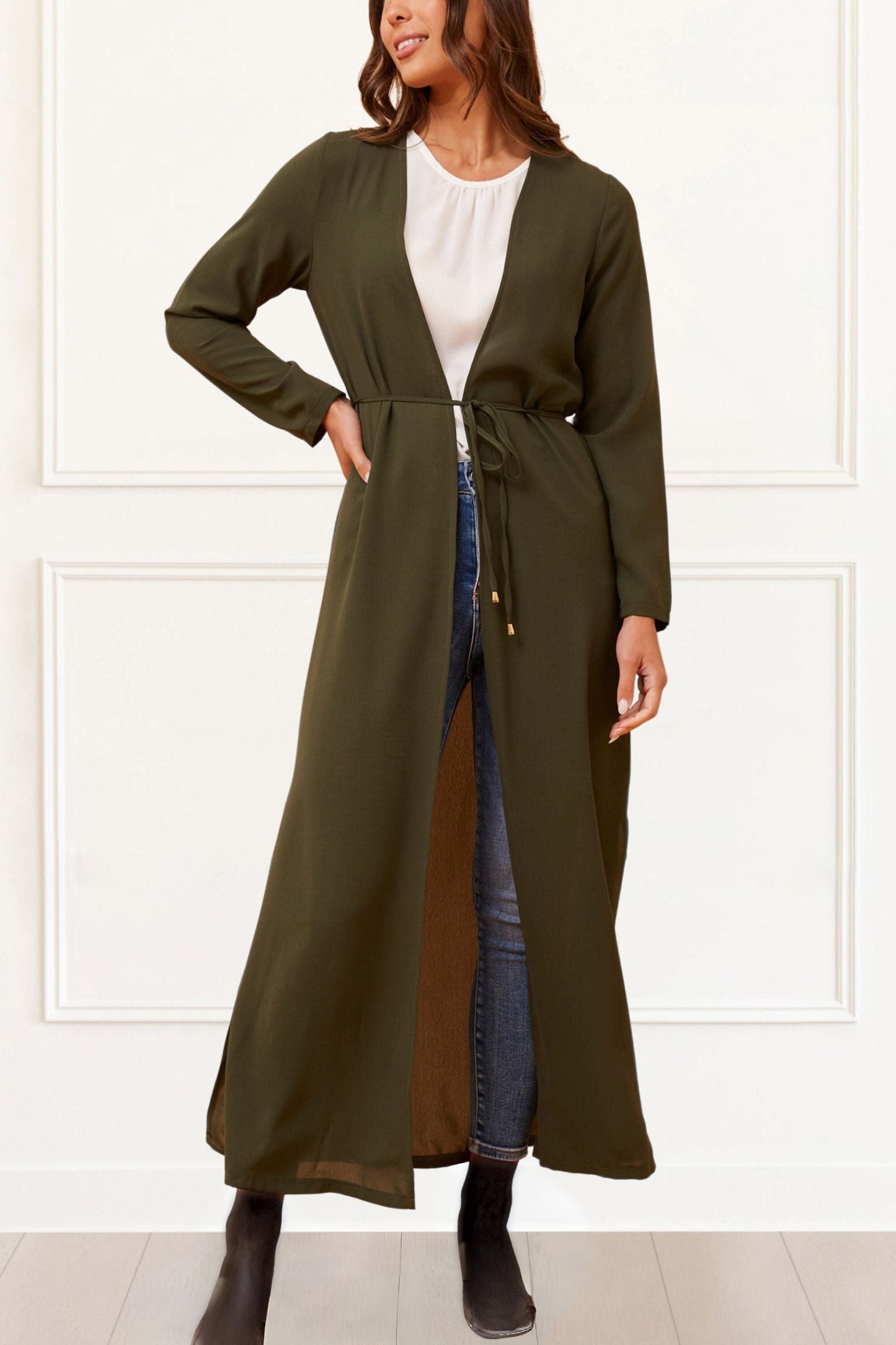 Fanny Long Woven Cover-Up Maxi Cardigan Open Tie Front - Velora Luxury Fashion