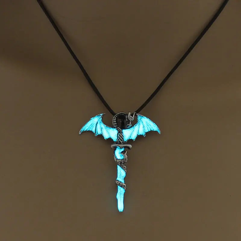 Fashion Trendy Men's Domineering Luminous Flame Dragon Necklace