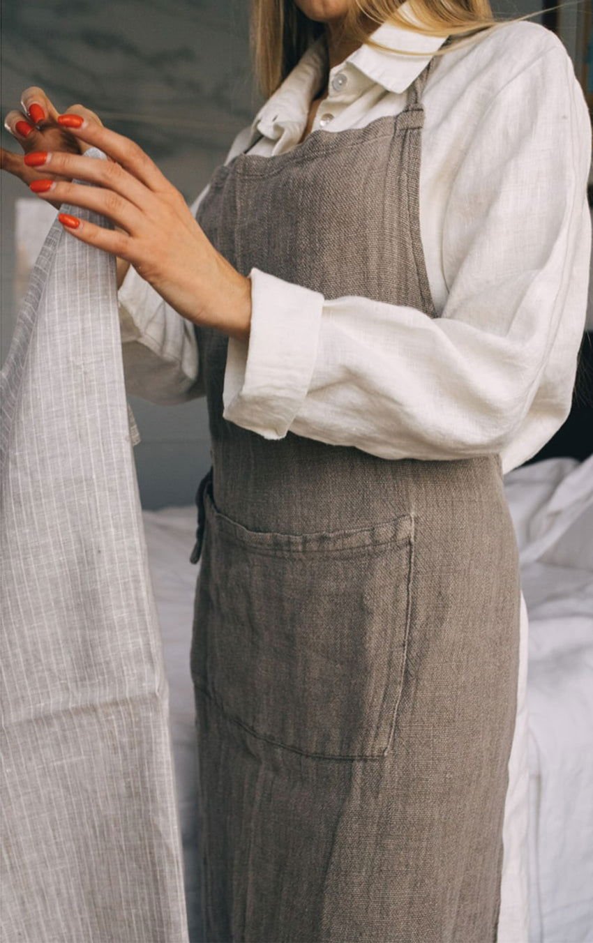 Findlay Linen Tea Towel Grey with White Stripes - Velora Luxury Fashion