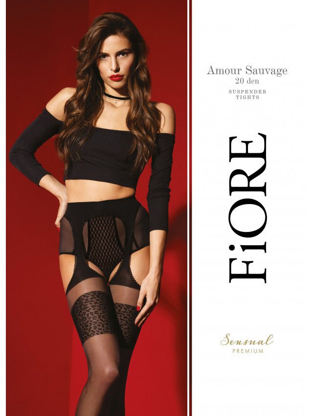 Fiore Amour Sauvage 20 Den – Leopard Print Garter-Style Tights - Velora Luxury Fashion