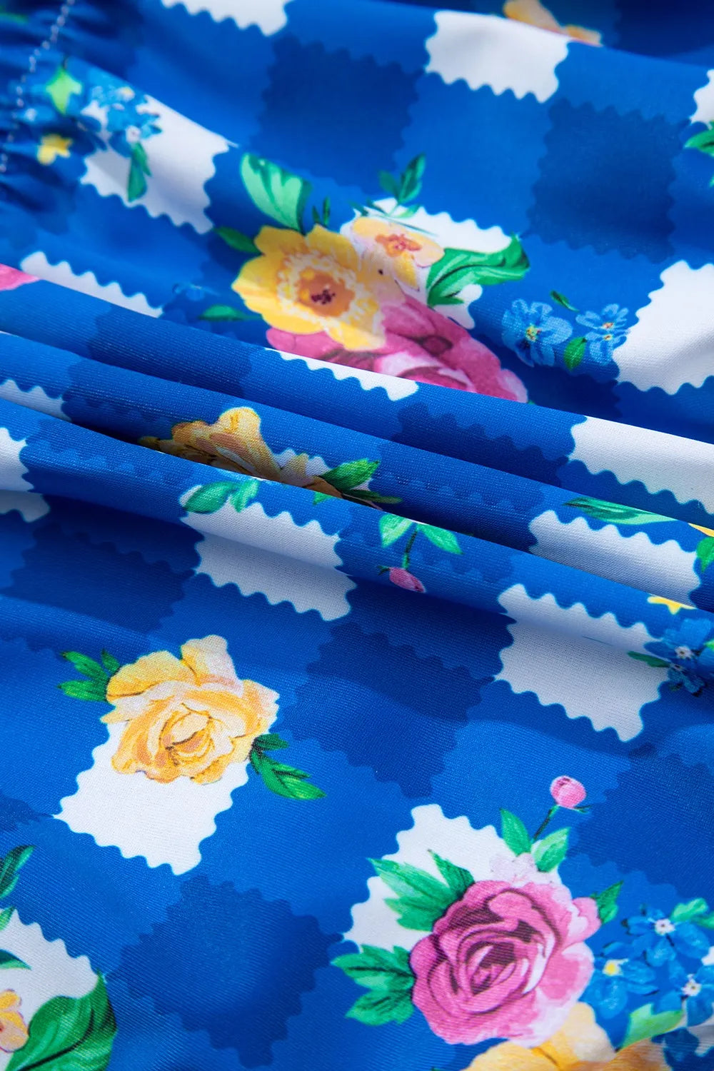 Floral Gingham Halter Neck Drawstring One Piece Swimwear - Velora Luxury Fashion