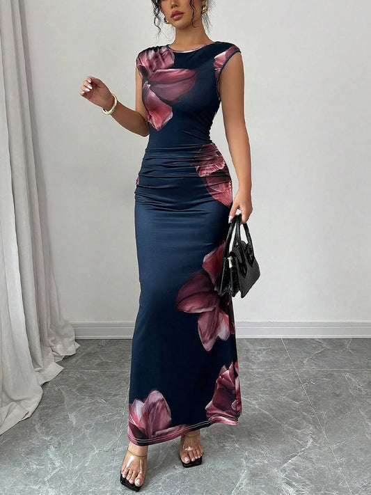 Floral Print Sleeveless Bodycon Maxi Dress - Velora Luxury Fashion