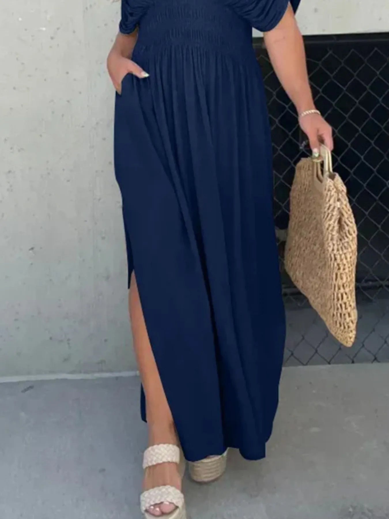 Full Size Deep V-Neck Maxi Dress with Side Slit Plus Size - Velora Luxury Fashion