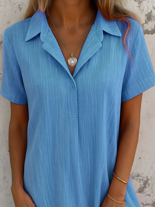 Full Size Short Sleeve Shirt Dress with Collar Plus Size - Velora Luxury Fashion