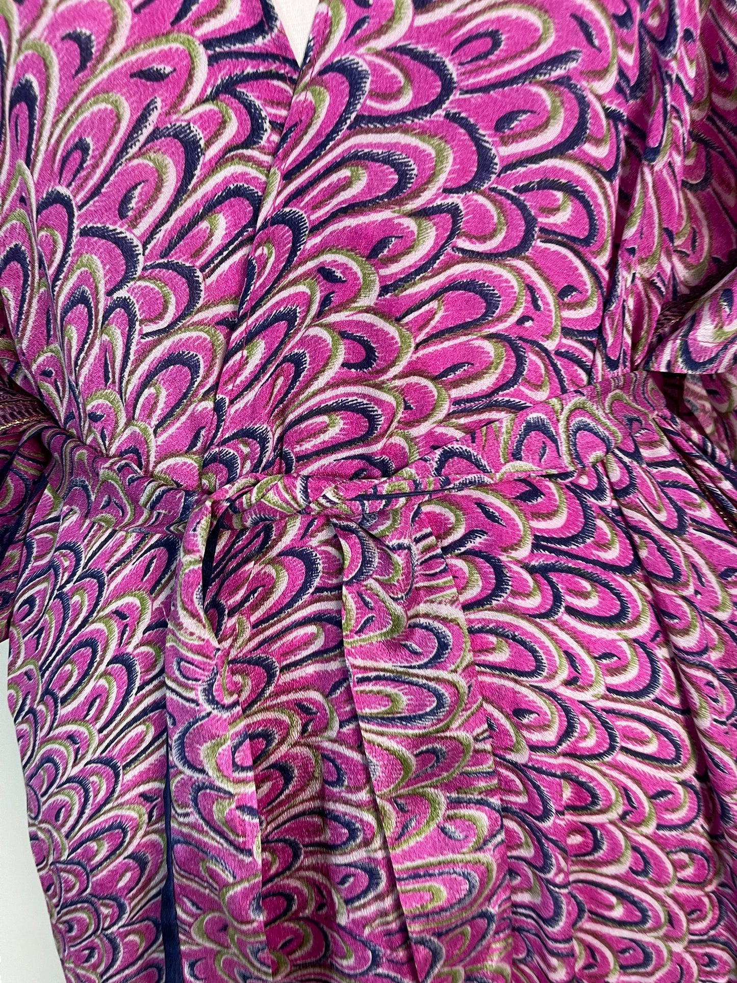 PRC6191 Avatar Long Pure Silk Kimono Sleeved Duster with Belt - Velora