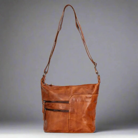 Greenwood Leather Shoulder Bag with 2 Zip Pockets - Velora Luxury Fashion