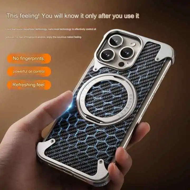 Hot Aluminum Alloy Carbon Fiber Metal Case for iPhone 16 Pro Max With 360 Magnetic Invisible Ring Stand Cover for iPhone 16 Pro - Velora