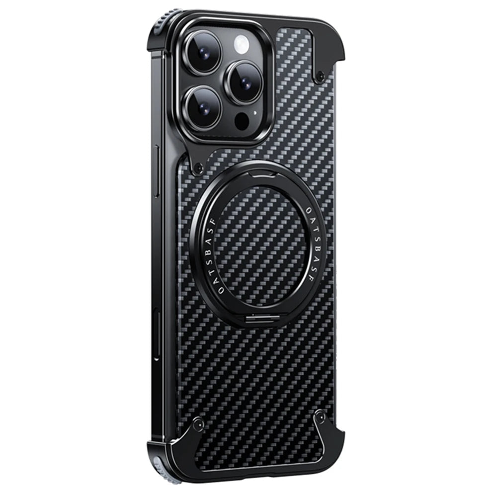 Hot Aluminum Alloy Carbon Fiber Metal Case for iPhone 16 Pro Max With 360 Magnetic Invisible Ring Stand Cover for iPhone 16 Pro - Velora