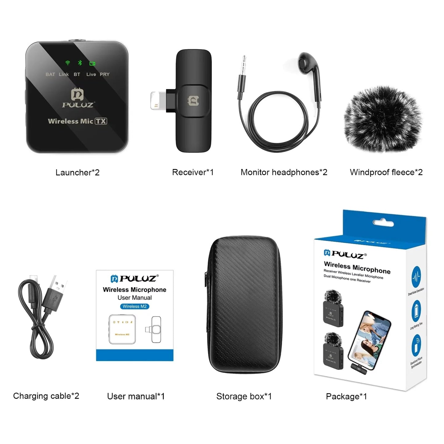New Sell PULUZ Wireless Lavalier Microphone Dual Microphones for iPhone / iPad / 8-Pin Receiver - Velora