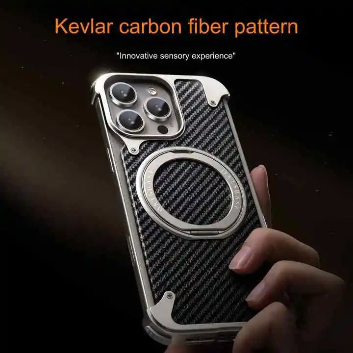Hot Aluminum Alloy Carbon Fiber Metal Case for iPhone 16 Pro Max With 360 Magnetic Invisible Ring Stand Cover for iPhone 16 Pro - Velora