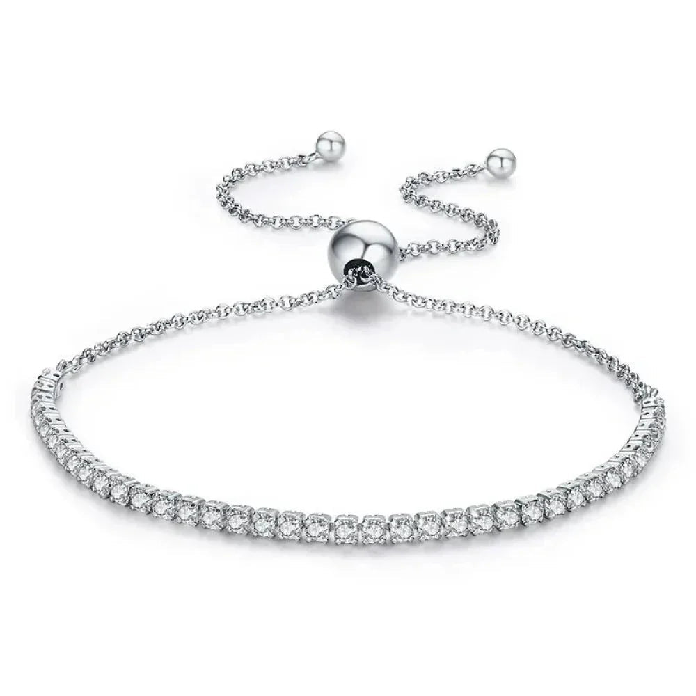 14K Gold Plated Cz Tennis Bracelet | Adjustable 925 Sterling Silver Slider Bracelet For Women | Wedding Jewelry Gift - Velora