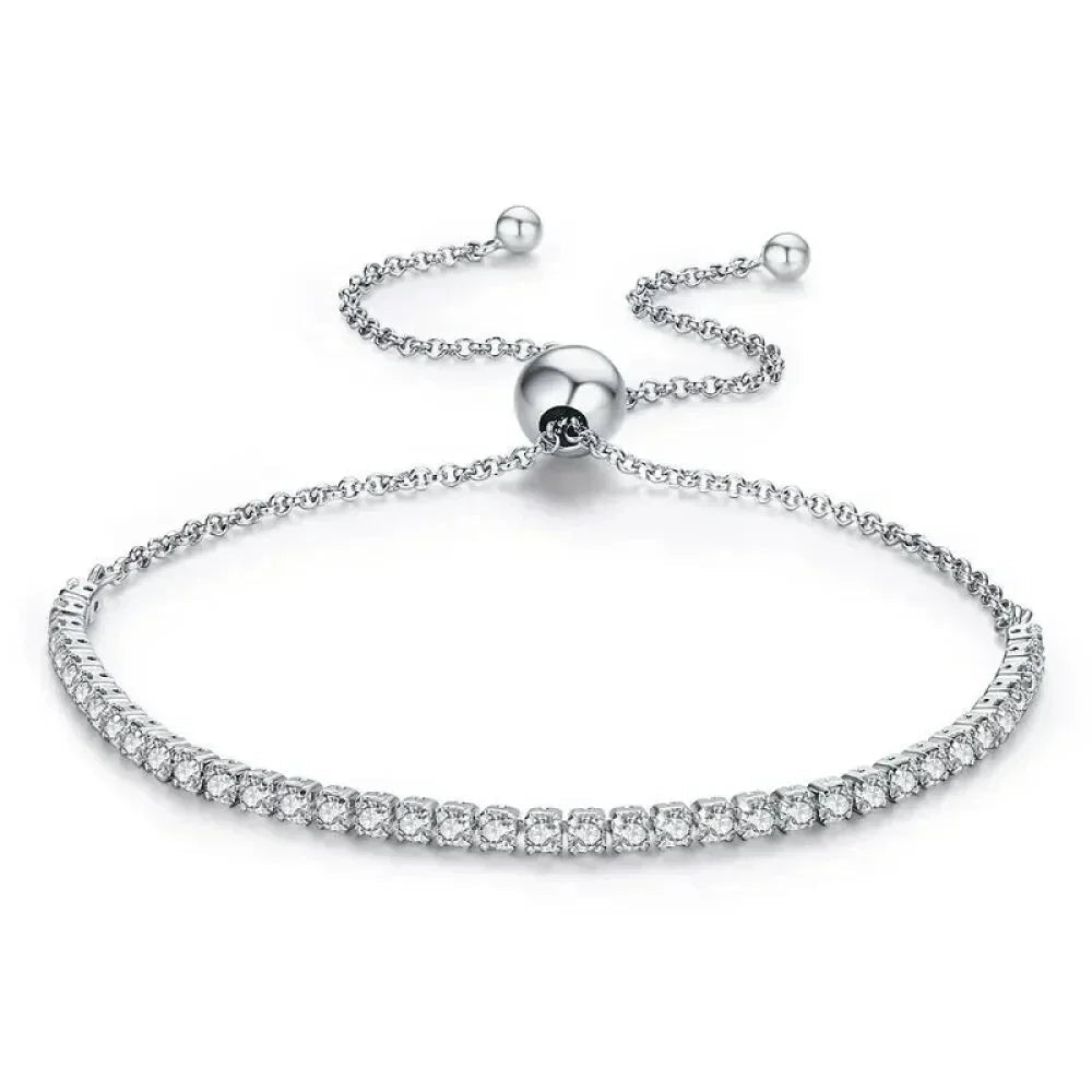 14K Gold Plated Cz Tennis Bracelet | Adjustable 925 Sterling Silver Slider Bracelet For Women | Wedding Jewelry Gift - Velora