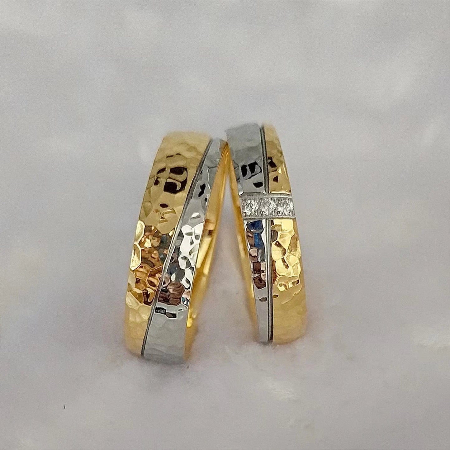 Pure Handmade Hammered 18K Gold Plated Wedding Rings Men & Women Stainless Steel Jewelry for Couples Valentine's Day Gifts - Velora