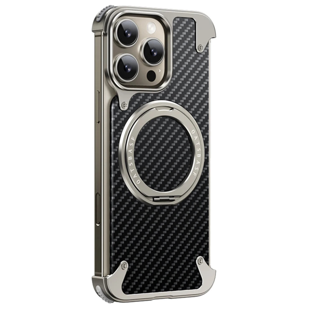 Hot Aluminum Alloy Carbon Fiber Metal Case for iPhone 16 Pro Max With 360 Magnetic Invisible Ring Stand Cover for iPhone 16 Pro - Velora