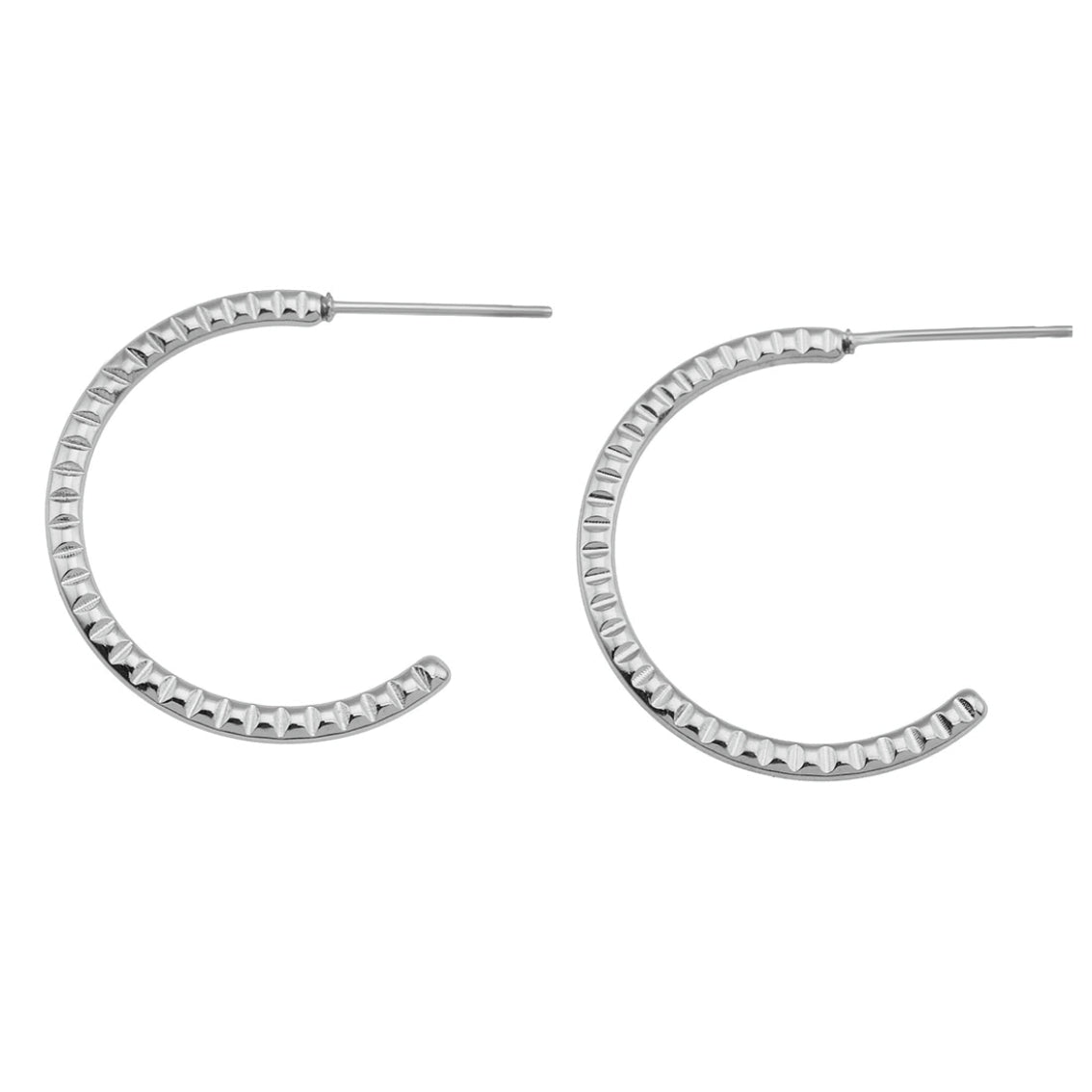 HOLLY: Textured Silver Toned White Gold Hoop Earrings - Velora Luxury Fashion