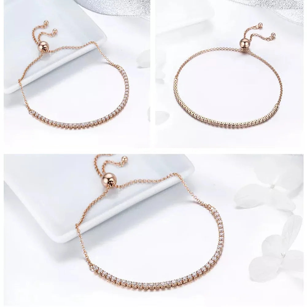 14K Gold Plated Cz Tennis Bracelet | Adjustable 925 Sterling Silver Slider Bracelet For Women | Wedding Jewelry Gift - Velora