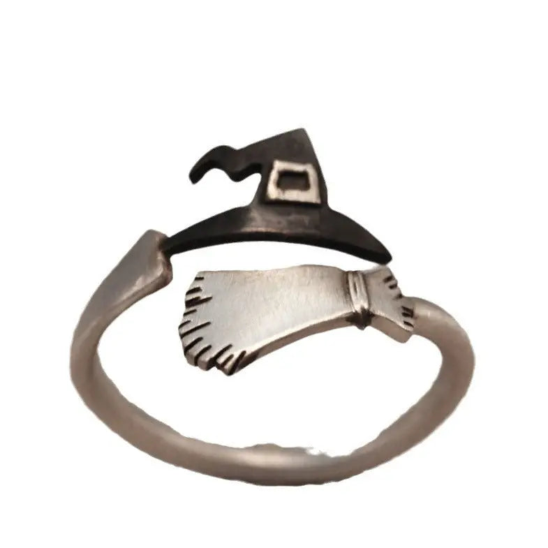 Halloween Ghost Witch Hat Broom Opening Ring - Velora