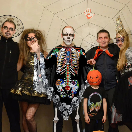 Halloween Skeleton Poncho, Lace Skeleton Halloween Costume Poncho Day Of The Dead Colorful Poncho For Women, 59 Inchx59 Inch-Cannot Be Listed On Amazon Platform - Velora