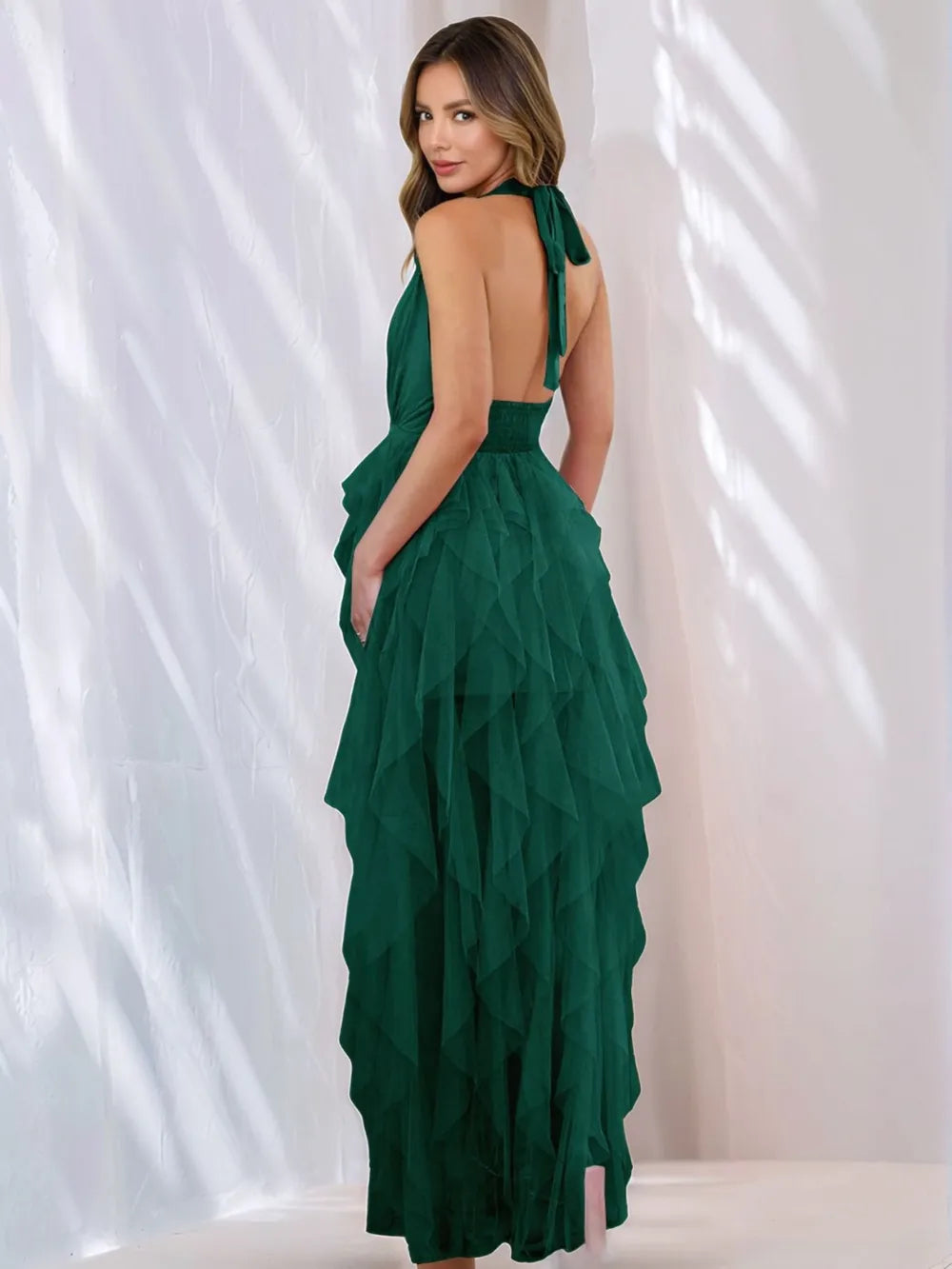 Halter Neck Irregular Mesh Dress - Velora Luxury Fashion