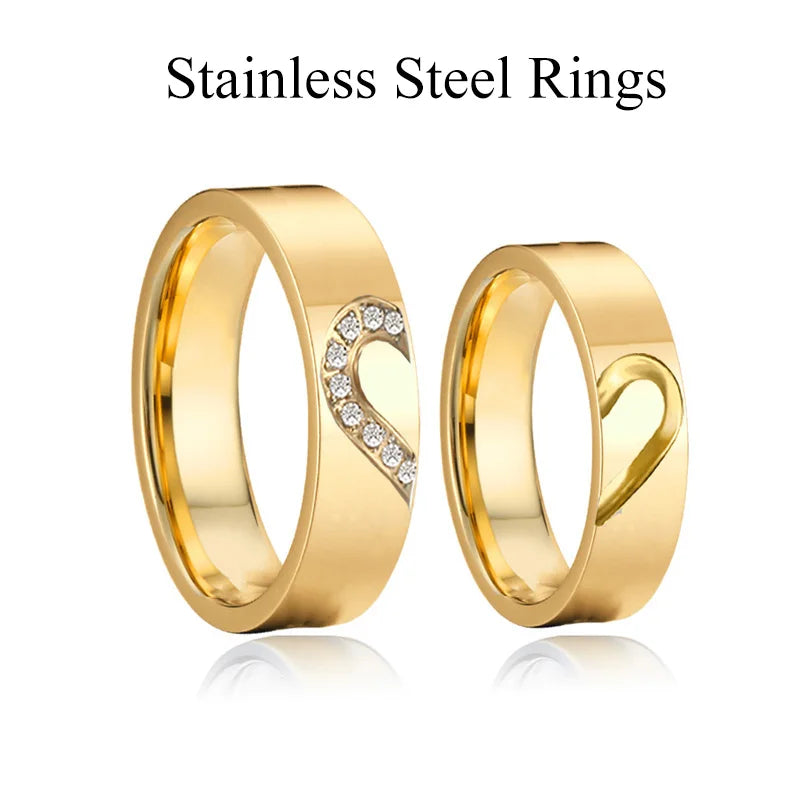 Pure Handmade Hammered 18K Gold Plated Wedding Rings Men & Women Stainless Steel Jewelry for Couples Valentine's Day Gifts - Velora