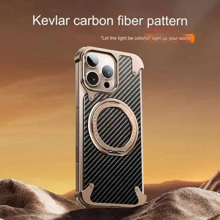 Hot Aluminum Alloy Carbon Fiber Metal Case for iPhone 16 Pro Max With 360 Magnetic Invisible Ring Stand Cover for iPhone 16 Pro - Velora