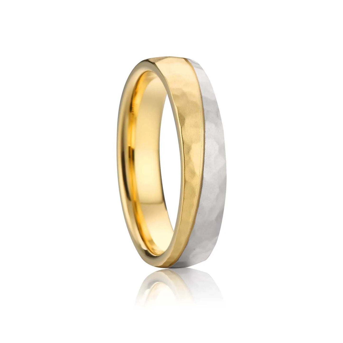 Pure Handmade Hammered 18K Gold Plated Wedding Rings Men & Women Stainless Steel Jewelry for Couples Valentine's Day Gifts - Velora