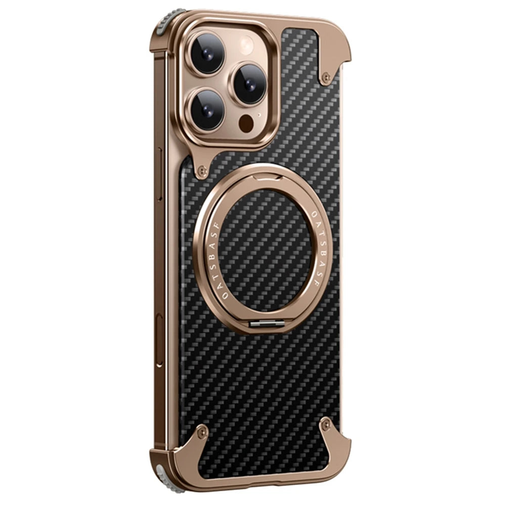 Hot Aluminum Alloy Carbon Fiber Metal Case for iPhone 16 Pro Max With 360 Magnetic Invisible Ring Stand Cover for iPhone 16 Pro - Velora