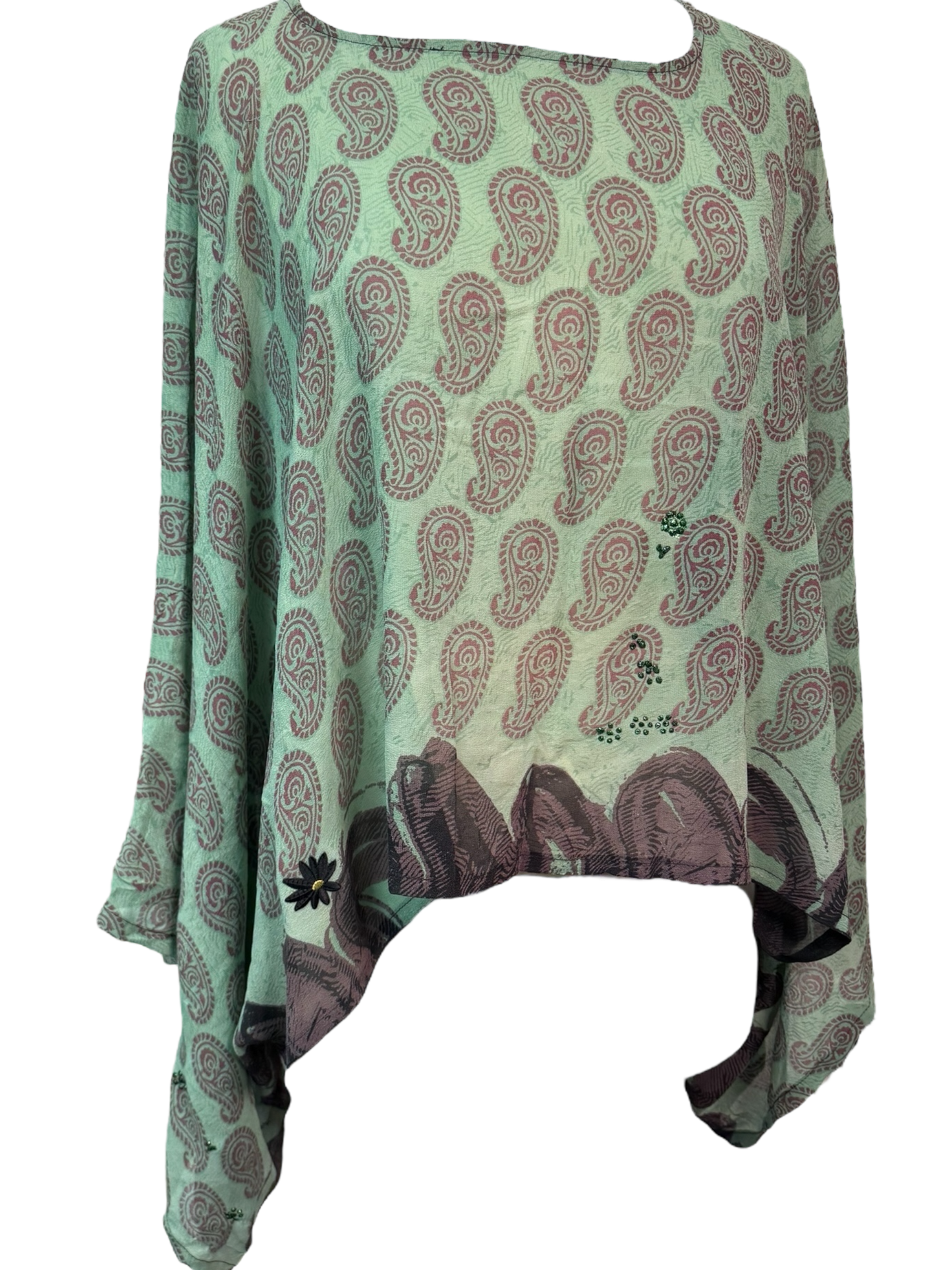 PRG7329 Sheer Avatar Pure Silk Kimono-Sleeved Top - Velora