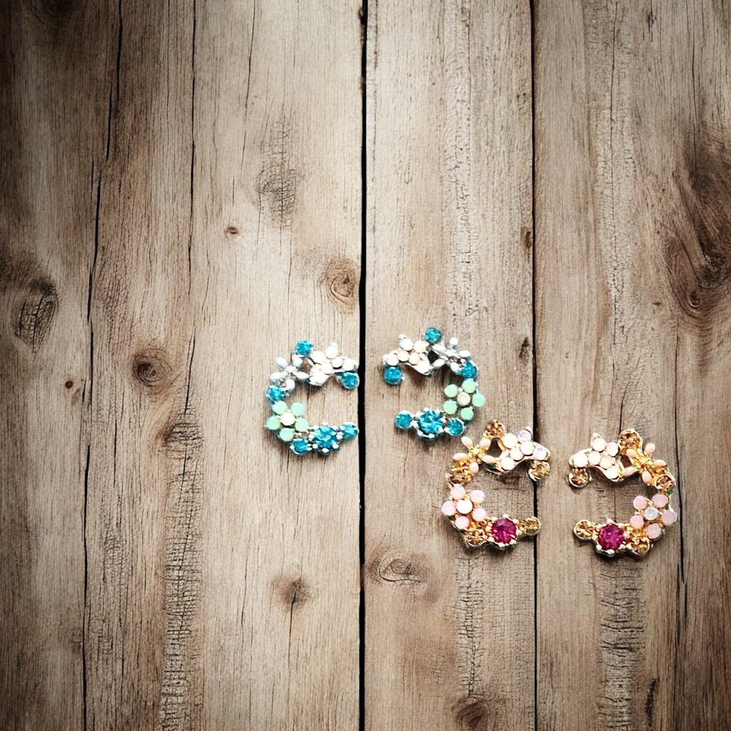 Crescent Bloom Stud Earrings – Floral Halo Design - Sparkle - Velora