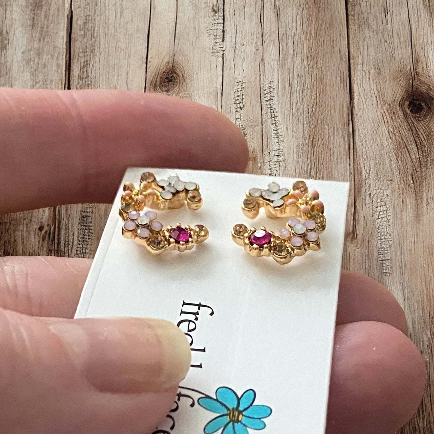 Crescent Bloom Stud Earrings – Floral Halo Design - Sparkle - Velora