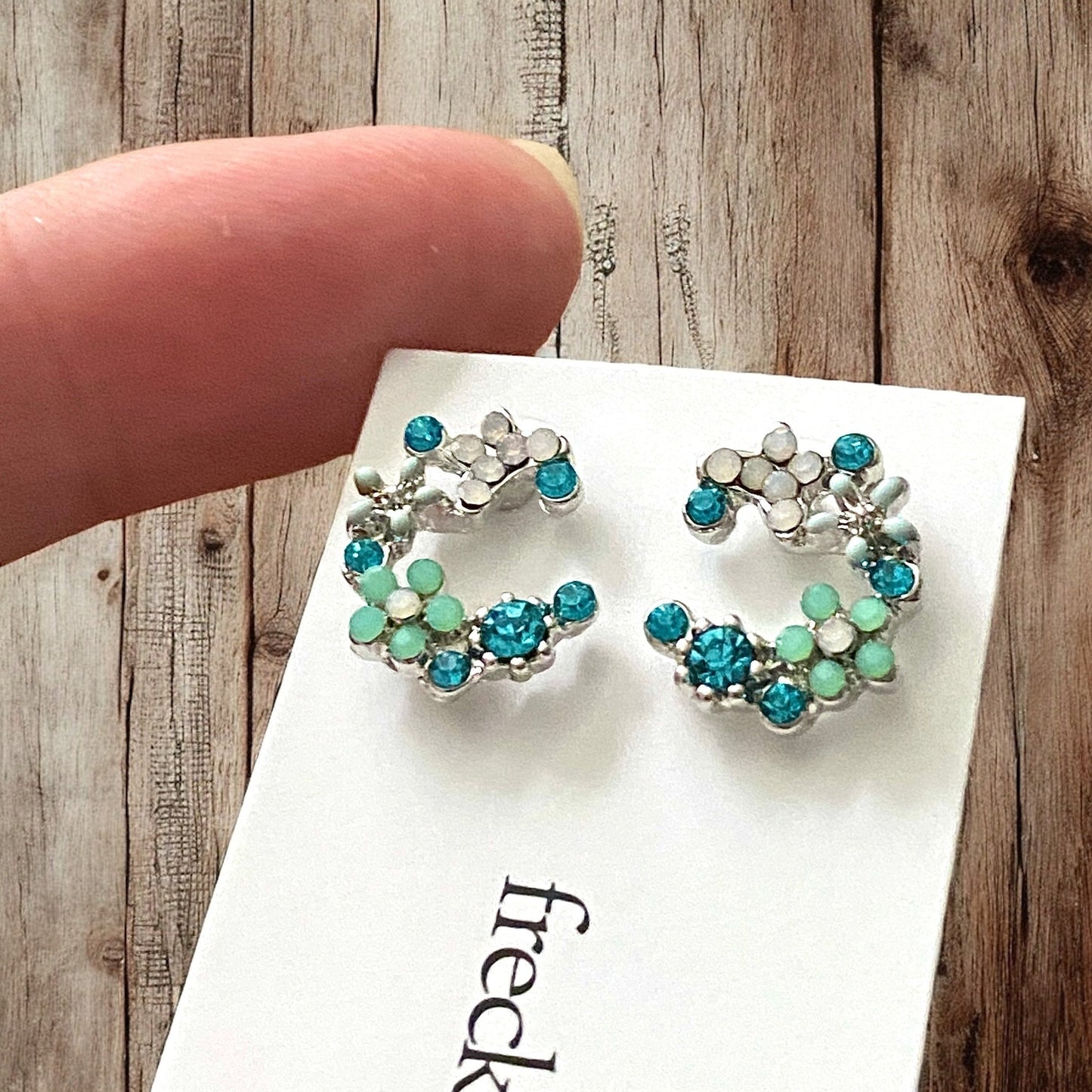 Crescent Bloom Stud Earrings – Floral Halo Design - Sparkle - Velora