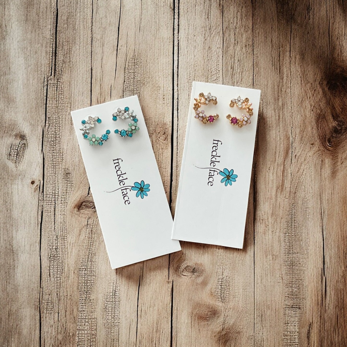 Crescent Bloom Stud Earrings – Floral Halo Design - Sparkle - Velora