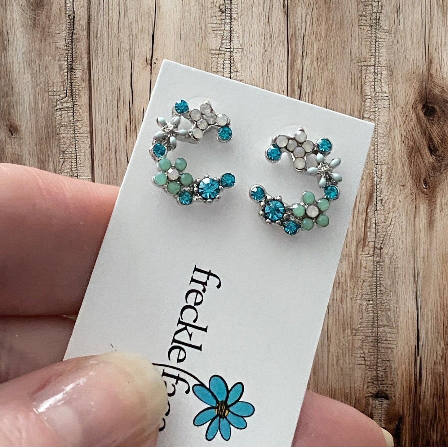 Crescent Bloom Stud Earrings – Floral Halo Design - Sparkle - Velora