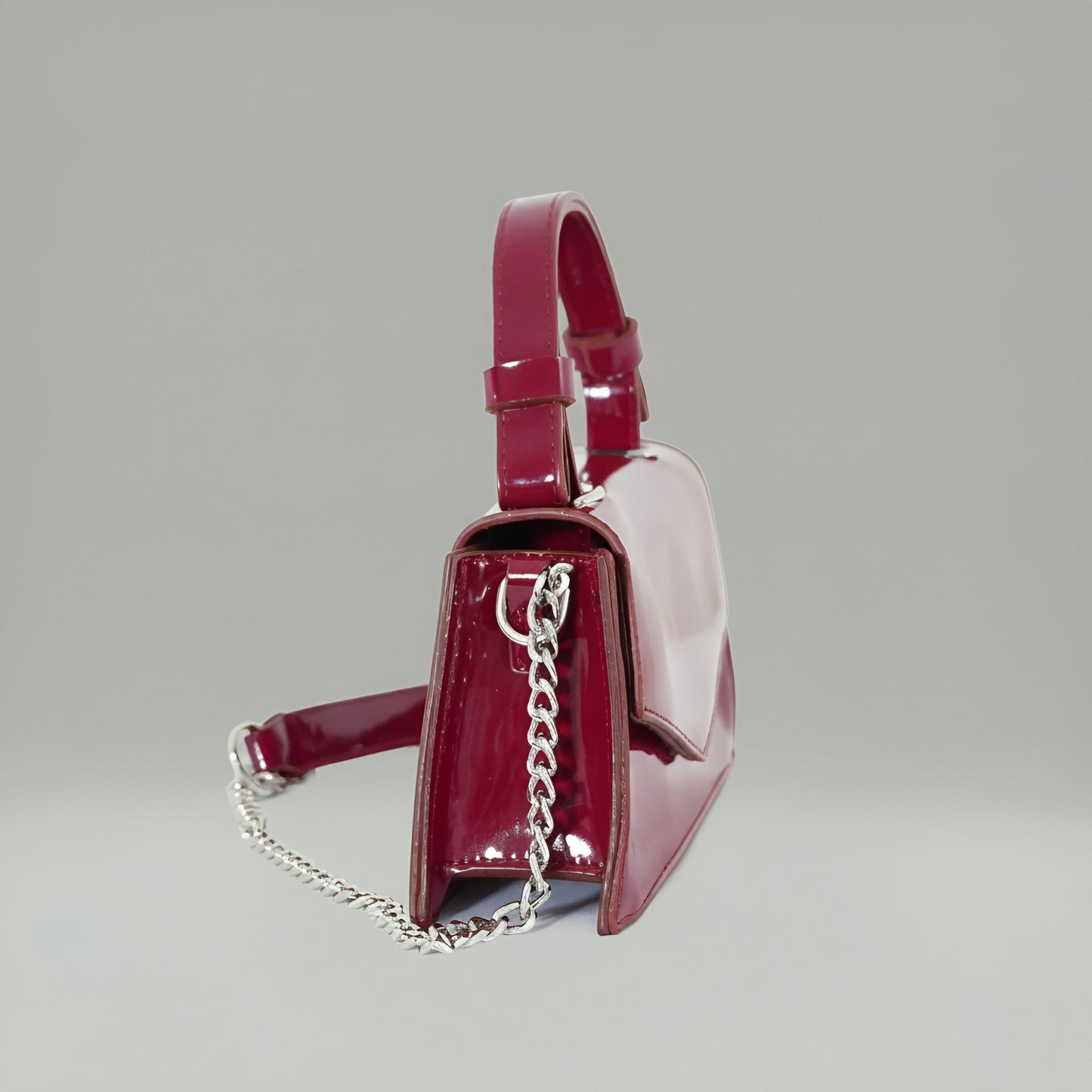 CHERRY - Glossy Chic Mini Leather Crossbody Bag - Cherry Red & Black - Velora
