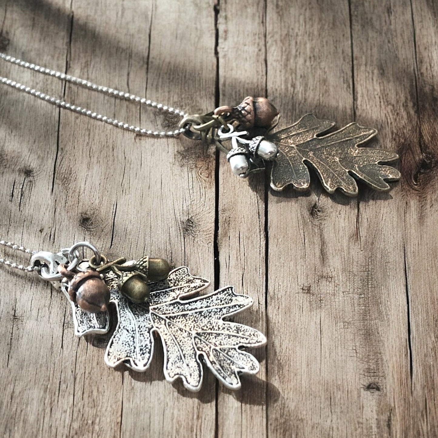 Oak Leaf & Acorn Necklace – Silver-Tone or Bronze-Tone Forest Pendant - Velora