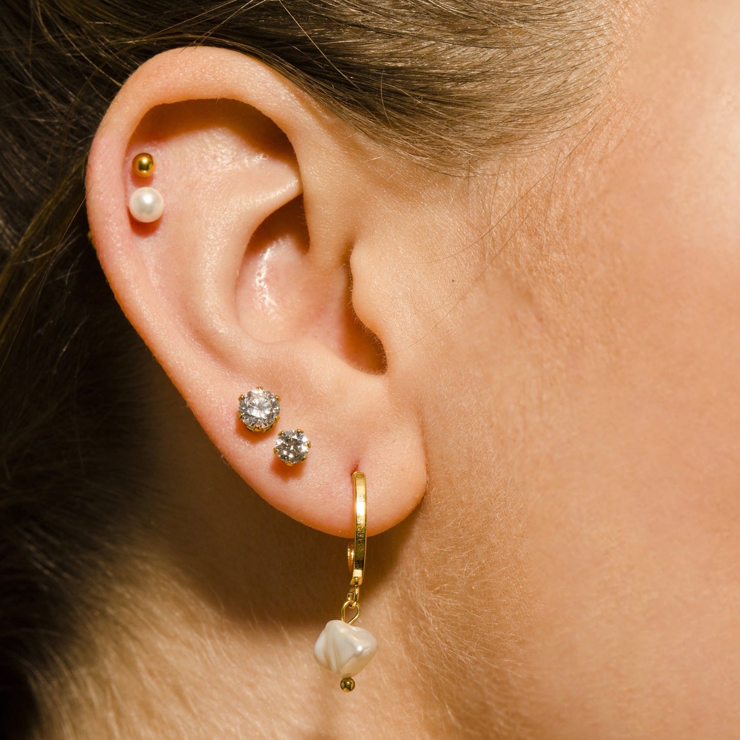 REIGN Gold: 3-Pair Zirconia Earrings Stud Set - Velora
