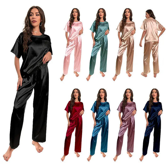 Ice Silk Pajamas For Women Summer Short Sleeve Trousers EX-STOCK Canada
