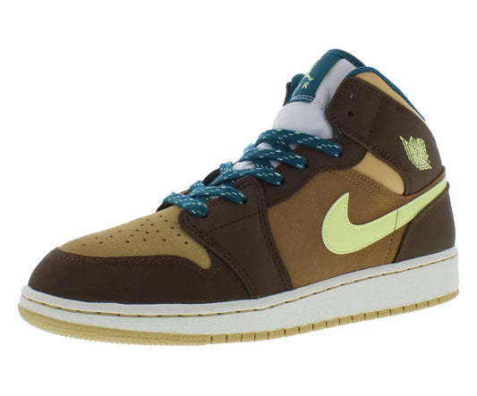 Jordan Boys Air 1 Mid SE (Big Kid) Cacao Wow/Luminous Green/Ale Brown/Twine/Sail/Geode Teal 7 Big Kid M - Velora Luxury Fashion
