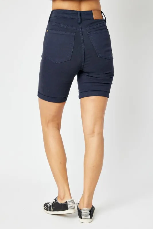 Judy Blue Full Size High Waist Tummy Control Bermuda Shorts - Velora Luxury Fashion