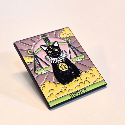 "Justice" Cat Tarot Card | Collectible Pin - Velora Luxury Fashion
