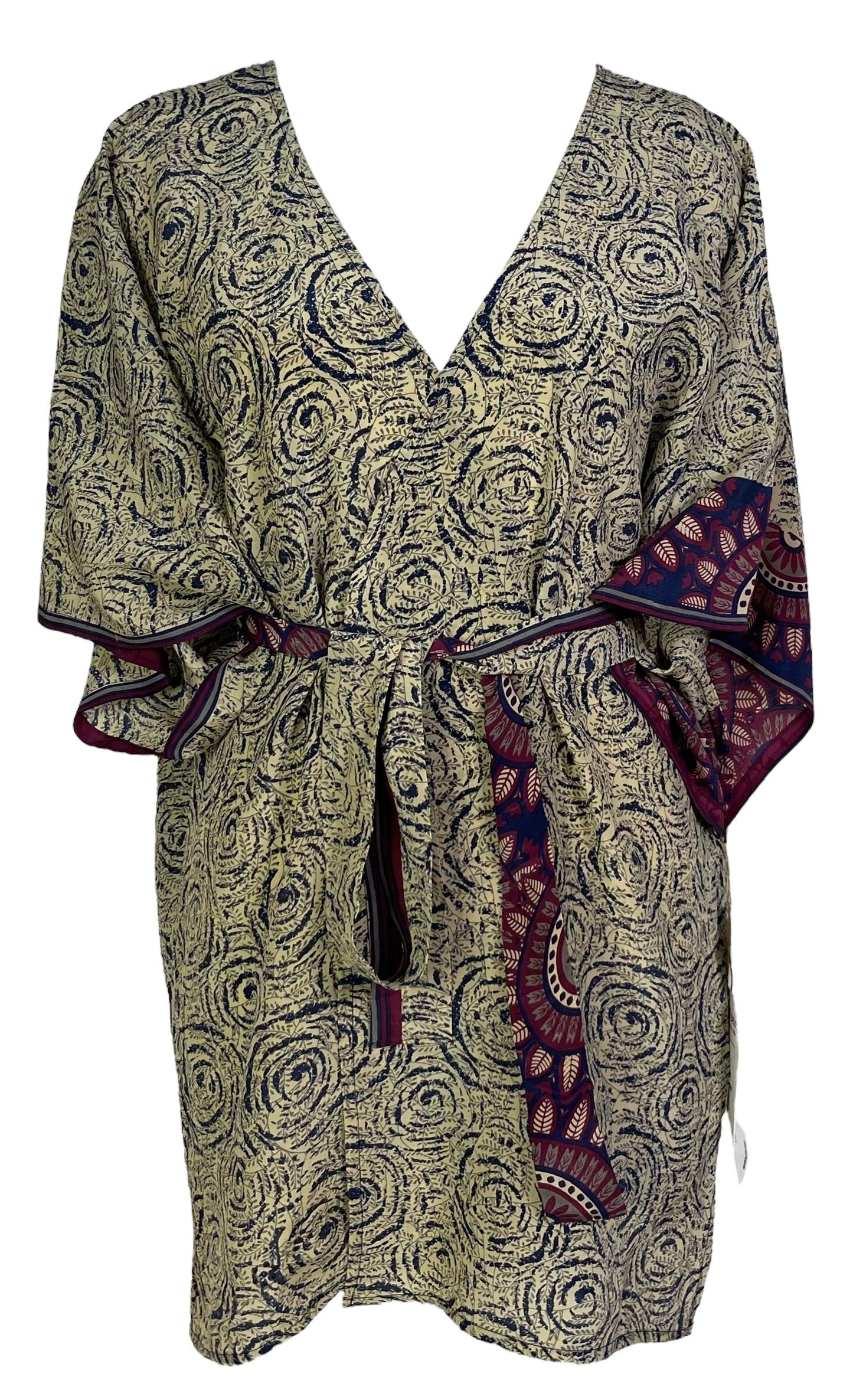 PRC6912 Avatar Pure Silk Kimono-Sleeved Jacket with Belt - Velora