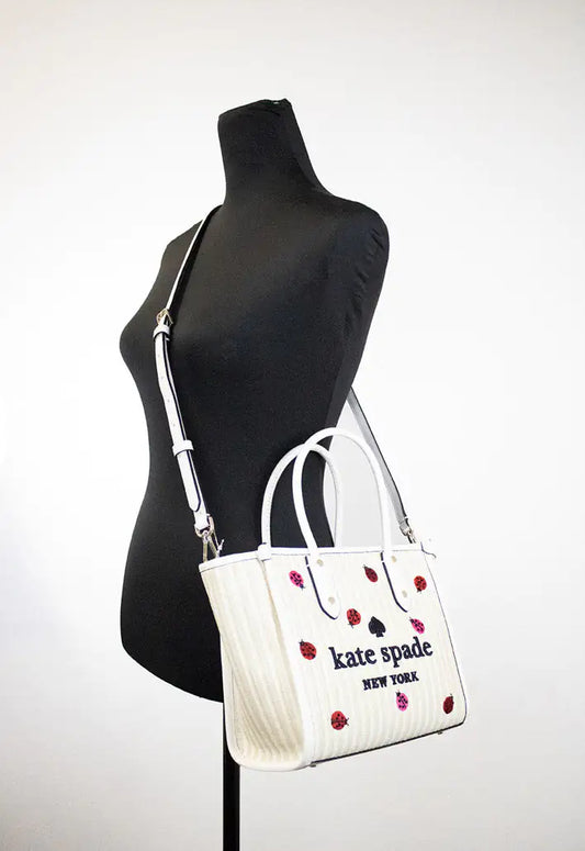 Kate Spade Ella Embroidered Straw Ladybug Handbag - Velora Luxury Fashion