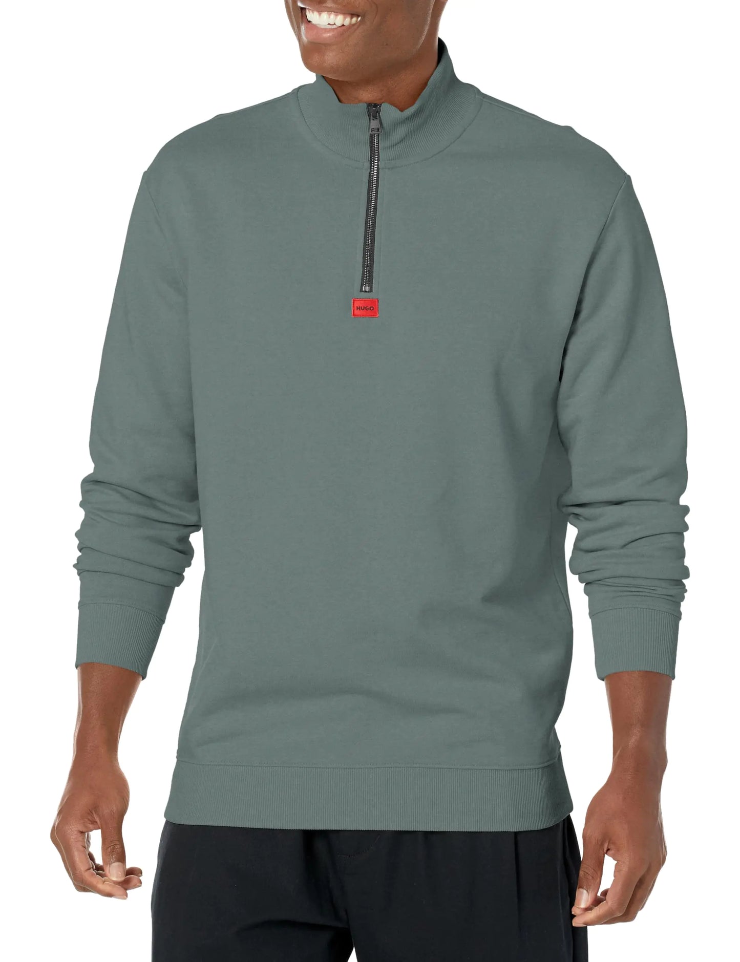 HUGO Emblem Quarter Zip Cotton Pullover