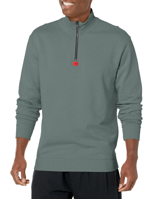 HUGO Emblem Quarter Zip Cotton Pullover